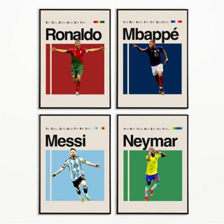 โปสเตอร์ ลาย Messi Ronaldo Mbappé Neymar World Cup สําหรับตกแต่งผนังห้องนอน สํานักงาน