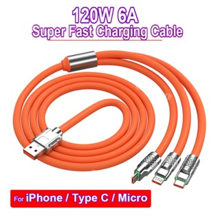 3 In 1 สายชาร์จโทรศัพท์มือถือ Micro USB Type-c 120 ซม. 120W สําหรับ iPhone Xiaomi Redmi Samsung Huawei