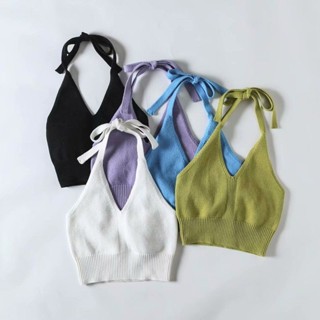 เสื้อครอปท็อป ผ้าถัก แบบผูกเชือก แฟชั่นฤดูร้อน สําหรับเด็กผู…