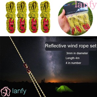 Lanfy เชือกอลูมิเนียมอัลลอยด์ 3 มม. 3 รูสําหรับตั้งเต็นท์ 4 ชิ้น