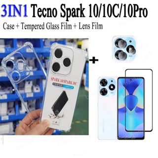 3 in 1 Tecno Spark 10 Pro เคสซิลิโคน กันกระแทก สําหรับ Spark 10 4G 5G Go 2023 9 8 7 Pro 8P 8C 8T 7P 7T ฟิล์มกระจกนิรภัยกันรอยหน้าจอ และเลนส์ แบบเต็มจอ