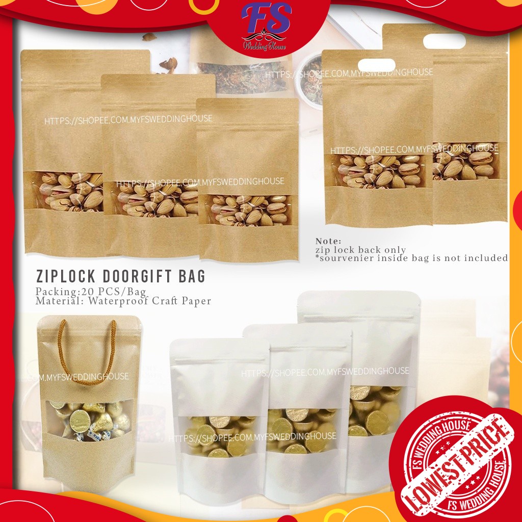 20PCS-ZIPLOCK BAG / KRAFT ZIP WINDOW GOODIES BAG / KRAFT PAPER ZPPER BAG / LPBC315-A/ LPBC322/LPBC31
