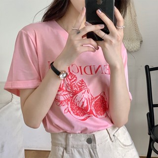 Suxi เสื้อยืดแขนสั้น พิมพ์ลายตัวอักษร ทรงหลวม สไตล์เกาหลี เข้ากับทุกการแต่งกาย แฟชั่นฤดูร้อน สําหรับผู้หญิง