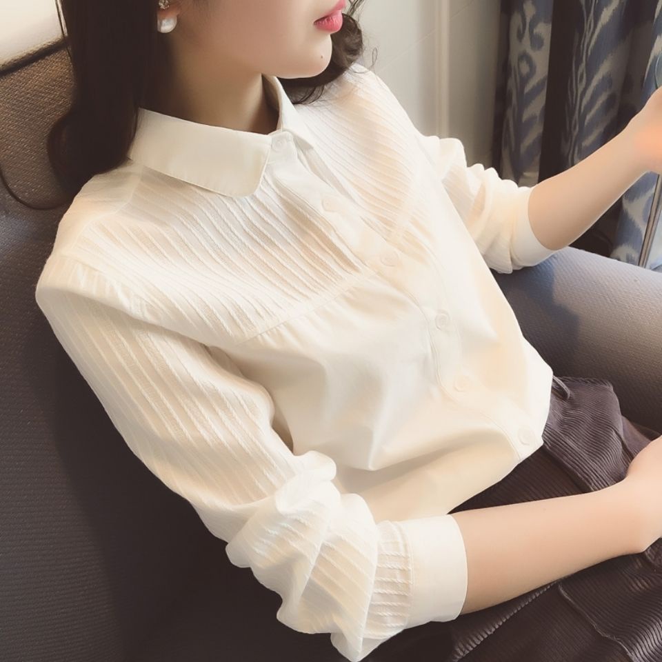 เสื้อเชิ้ตแขนยาว สีขาว เข้ากับทุกการแต่งกาย สไตล์เกาหลี เหมาะกับฤดูใบไม้ผลิ และฤดูร้อน สําหรับผู้หญิง
