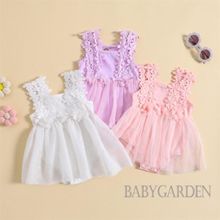 Babygarden-0-24 เดือน ชุดรอมเปอร์กระโปรง แขนกุด ผ้าตาข่าย ลูกไม้ ดอกไม้ ฤดูร้อน เสื้อผ้าลําลอง สําหรับเด็กผู้หญิง