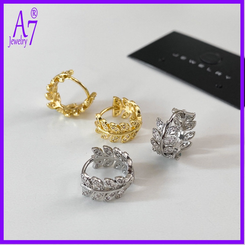 A7| 18K Gold Diamond Leaf Ear Clip S925 Silver Simple and Elegant ต่างหู KJ2