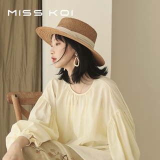 Misskoi [พร้อมส่ง] หมวกฟางสาน กันแดด สไตล์เรโทร แฟชั่นฤดูใบไม้ผลิ ฤดูร้อน สําหรับผู้หญิง