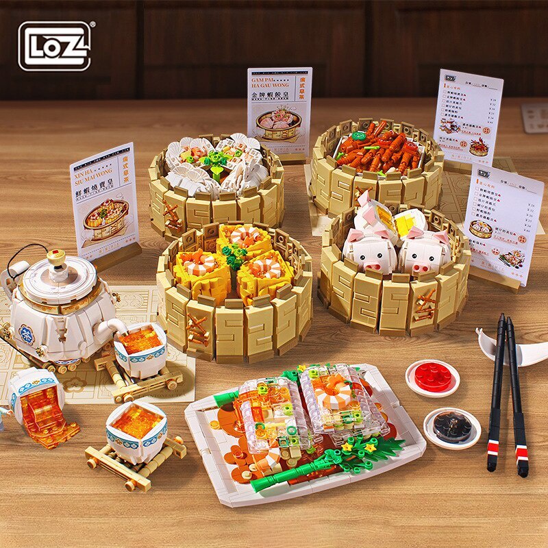 LOZ Creative Cantonese Food Morning Tea Food Building Block Traditional Chinese Dim Sum Sichuan Hotpot Bricks Toys For