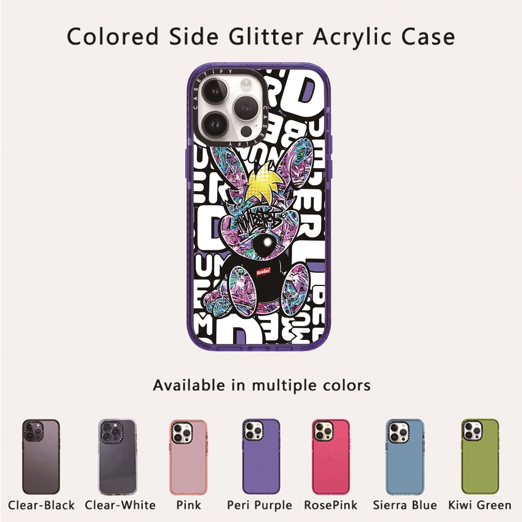 Casetify X Thunderbolt เคสโทรศัพท์มือถืออะคริลิค TPU ใส ลายกระต่าย แต่งกลิตเตอร์ สีเขียว สีม่วง สีฟ้า สีโรสพิงค์ พร้อมกล่อง สําหรับ Apple IPhone 12 13 14 Pro Max