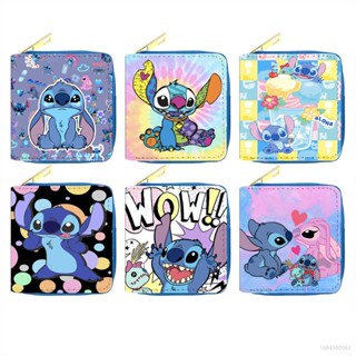 Sq3 กระเป๋าสตางค์ หนัง PU ใบสั้น พิมพ์ลาย Stitch น่ารัก มีซิป อเนกประสงค์ สําหรับใส่หนังสือเดินทาง บัตรนักเรียน