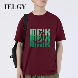 IELGY เสื้อยืดลําลอง แขนสั้น คอกลม พิมพ์ลายตัวอักษร ทรงหลวม สําหรับผู้ชาย