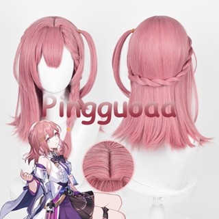 Manmei Game Honkai: Star Rail Asta Cosplay Wig 38cm Long Braid Wigs Pink Mixed Color Wigs Heat Resistant Synthetic Hair Halloween