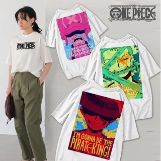 เสื้อยืดผ้าฝ้ายพิมพ์ลายOne piece anime Oversized Neon Poster Tees Casual Street Wear T shirt tops men women tshirt