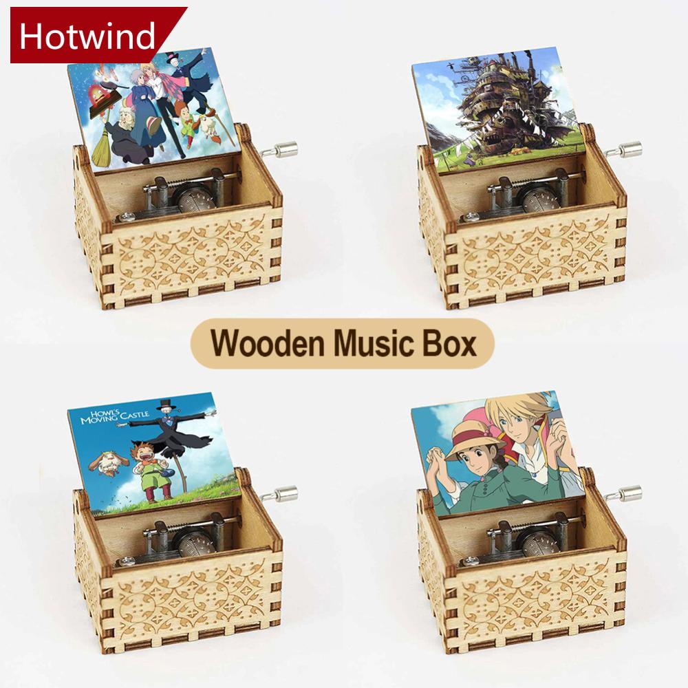 HWDAnime Howls Moving Castle กล่องดนตรีไม้สีดํา Merry Go รอบแห่งชีวิตธีมแฟนเพื่อน Mechanical Birthday Music Box L9S3