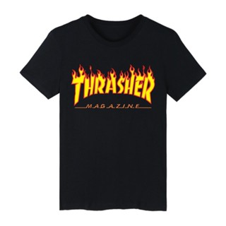 [COD]Alimoo เสื้อยืดผ้าฝ้ายฮิปฮอปสเก็ตบอร์ดพิมพ์ Fire Thrasher ผู้ชาย Big Size XXS-4XL 1466S-5XL