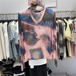 Milyfashion เสื้อแขนยาว คอวี สีมัดย้อม แฟชั่นฤดูร้อน สไตล์เกาหลี