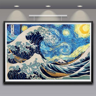 ภาพจิตรกรรม ลาย Hokusai Starry Night Vincent Van Gogh The Great Wave Off Kanagawaposters สําหรับตกแต่งผนังบ้าน ห้องนั่งเล่น ปาร์ตี้คริสต์มาส