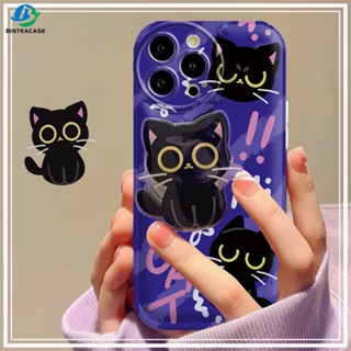 เคสโทรศัพท์มือถือ TPU ลายกราฟฟิตี้แมวดํา พร้อมขาตั้ง สําหรับ Realme C55 10 C15 C12 C25S C11 C20 realme5 5i 6i C3 8i C21Y C25Y