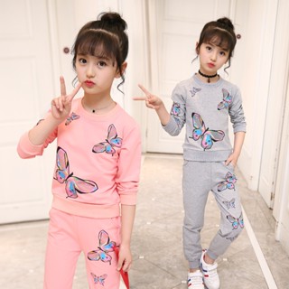 ชุดวอม ชุดแฟชั่นหน้าหนาว ชุดกันหนาว ลายผีเสื้อ ผ้าเด้ง สำหรับเด็กอายุ 5-10ขวบ