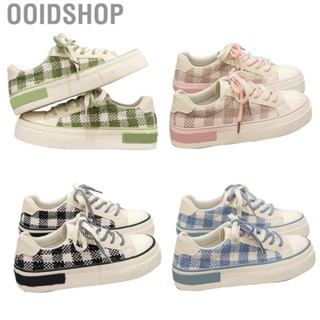 Ooidshop Thick Sole Women Canvas Shoes  Round Toe Plaid Print Lace Up Casual Sneakers Fashionable Lightweight Versatile  for Students for Autumn