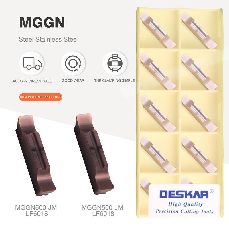 เม็ดมีดกลึงคาร์ไบด์ MGGN150 MGGN200 MGGN250 MGGN300 MGGN400 MGGN500 LF6018 CNC คุณภาพสูง สําหรับสเตนเลส 10 ชิ้น