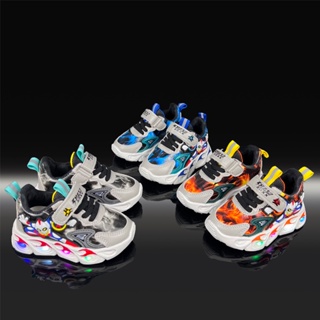 Childrens luminous sports shoes 2022 Spring and Autumn New Cartoon Lighting Leather Surface Waterproof shoes Boys and students single shoes