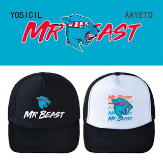 Aayetd หมวกเบสบอล ผ้าตาข่าย ลายการ์ตูน Mr Beast สีดํา และสีขาว