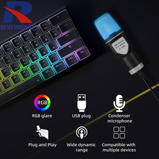 คอนเดนเซอร์ RGB Microfone พร้อมขาตั้งไมโครโฟน USB สําหรับแล็ปท็อป เดสก์ท็อป PC