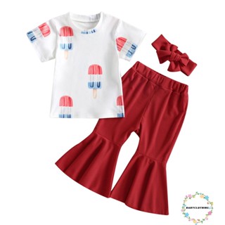 Babyclothes- ชุดเสื้อแขนสั้น และกางเกงขายาว ประดับโบว์ และที่คาดผม สําหรับเด็กผู้หญิง เหมาะกับงานปาร์ตี้