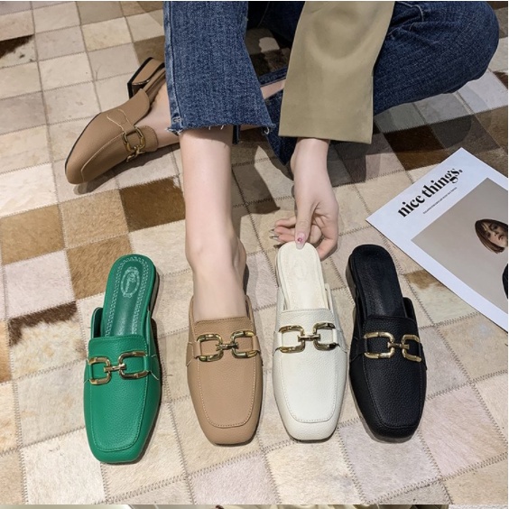 รองเท้าแตะ size 35-41 เปิดส้น ส้นสูง 1.5 นิ้ว หัวตัด มี สีเขียว รองเท้าผู้หญิง BB29 พรีออเดอร์