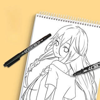 ปากกามาร์กเกอร์สองหัว / ดํา / แดง / น้ําเงิน / ปากกามาร์กเกอร์เส้นศิลปะ / อุปกรณ์การเรียน / อุปกรณ์การเรียน