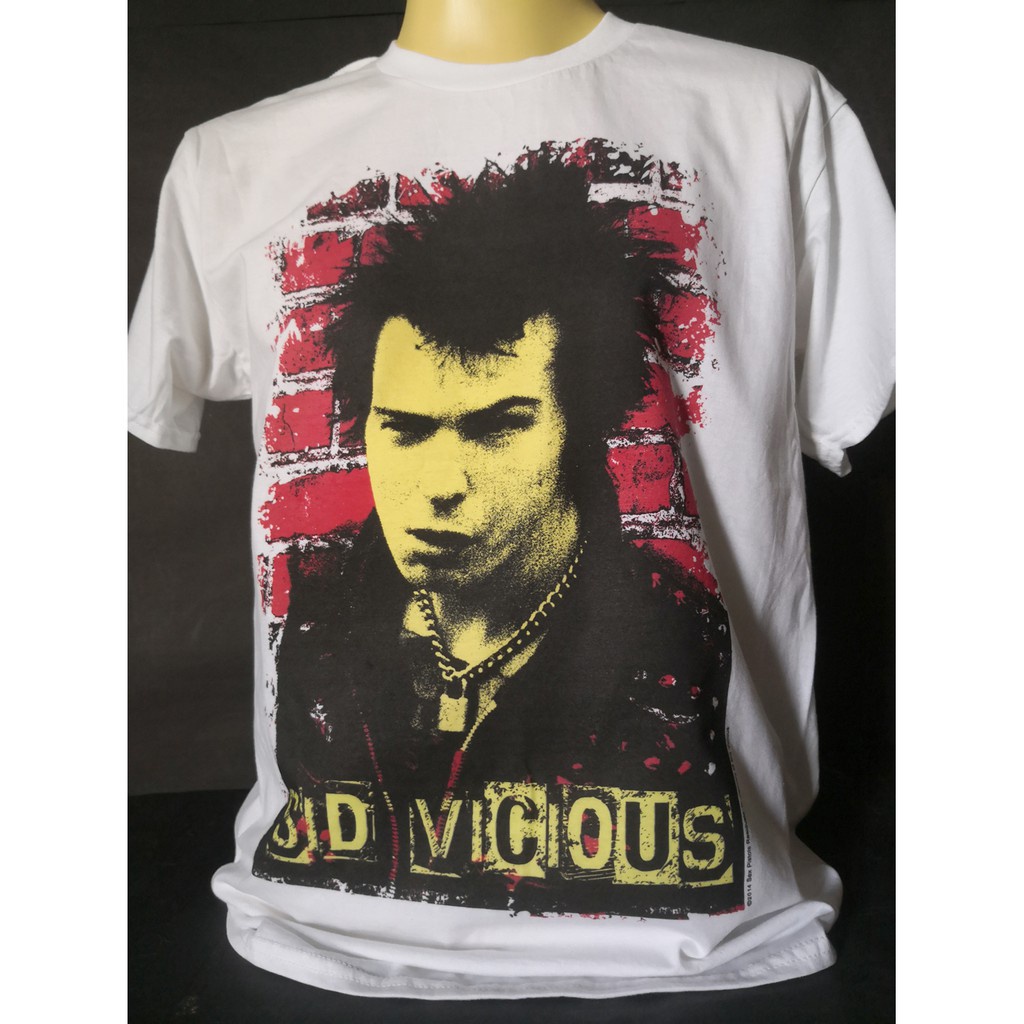 ความร้อน เสื้อวงนำเข้า Sid Vicious Sex Pistols Red Brick Johnny Rotten London Punk Rock Retro Style 