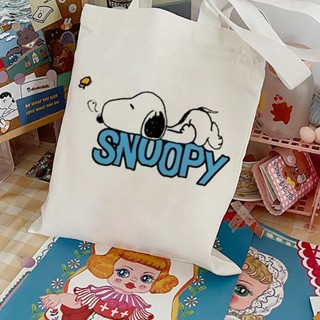 กระเป๋าถือ กระเป๋าสะพายไหล่ ผ้าแคนวาส ลายการ์ตูน Snoopy สไตล์เกาหลี สําหรับเด็กผู้หญิง นักเรียน