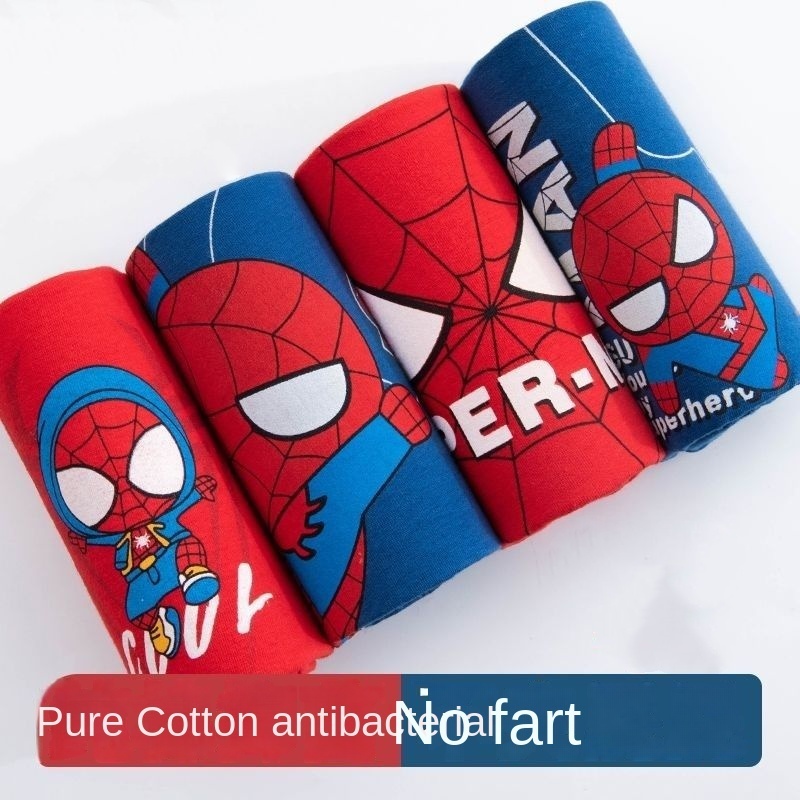 กางเกงบ็อกเซอร์ ผ้าฝ้าย ลายการ์ตูนสไปเดอร์แมน สําหรับเด็กผู้ชาย 4 ชิ้น