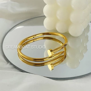 Kajia สร้อยข้อมือเหล็กไทเทเนียม ทอง 18K ไร้เพชร ไม่มีสี สําหรับตกแต่งเล็บ