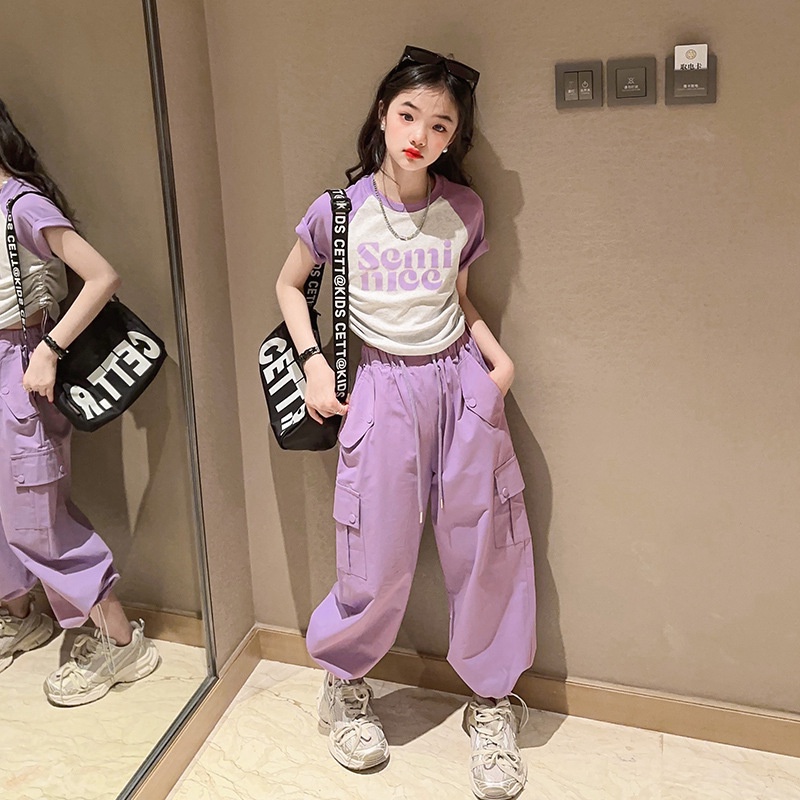 เสื้อยืดแขนสั้นลําลอง และชุดกีฬา แฟชั่นฤดูร้อน สไตล์เกาหลี สําหรับเด็กผู้หญิง อายุ 5-15 ปี