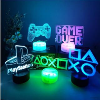 Sy7 โคมไฟกลางคืน LED รูปโลโก้ PlayStation ไอคอนเกมมิ่ง 3D พร้อมรีโมตคอนโทรล สําหรับตกแต่งห้องนอนเด็ก YS7