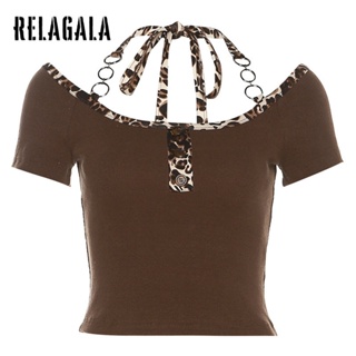 Relagala ใหม่ เสื้อยืดลําลอง แขนสั้น คอสี่เหลี่ยม เข้ารูป สีพื้น แฟชั่นสําหรับสตรี 2023