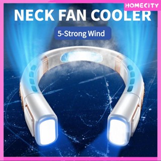 [พร้อม] พัดลมคอแบบชาร์จไฟแบบพกพา Usb Lazy Outdoor Fast Cooling Fan Neck Fan อายุการใช้งานแบตเตอรี่ยาวนานพร้อมจอแสดงผลดิจิตอลและไฟ LED 7 สี