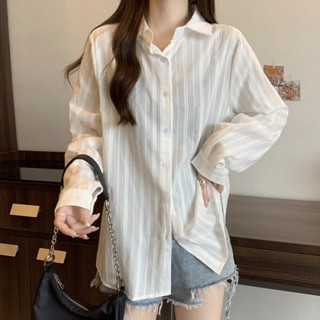 Shein🔥 เสื้อเชิ้ตแฟชั่นแขนยาว เสื้อเชื้ตพื้นกันแดด  สวย ผ้าเกาหลีใส่สบายไม่ร้อนและไม่บางเกินไป W244