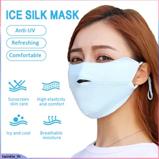 Unisex Summer Ice Silk Thin Sunscreen Open Nose Mouth Mask Cycling Windproof Solid Color Washable Adjustable Earloop (twinkle.th)