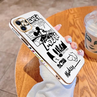 เคสไอโฟน iPhone 11 12 Pro MAX 12 Mini SE 2022 เคสโทรศัพท์มือถือนิ่ม ขอบสี่เหลี่ยม พิมพ์ลายมิกกี้เมาส์ หรูหรา