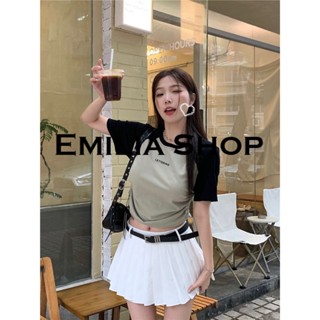 EMILIA SHOP เสื้อยืด เสื้อครอป เสื้อผ้าแฟชั่นผู้หญิง สไตล์เกาหลี ins 2023 ใหม่ A29J1CR 0627