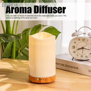 DDORIA 130ML เครื่องทำให้ชื้น Aromatherapy Diffuser รูปทรงเทียนลายไม้ตื้นพร้อมโคมไฟเปลวไฟ 100-240V สำหรับของขวัญวันหยุด