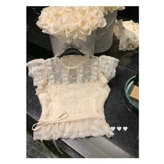 [Lace Sling] เสื้อเชิ้ตแขนซีทรู ผ้าโปร่ง แต่งลูกไม้ ขนาดเล็ก สไตล์สาวหวาน แฟชั่นฤดูร้อน สําหรับเด็กผู้หญิง