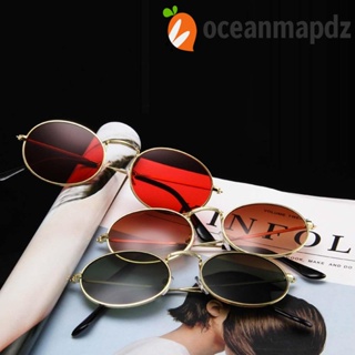 OCEANMAPDZ แว่นตากันแดด กรอบโลหะ ทรงกลม สีชมพู สีทอง สไตล์เกาหลี เรโทร สีดํา