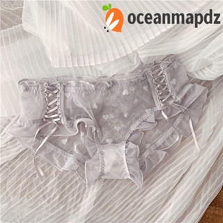 OCEANMAPDZ กางเกงชั้นใน ผ้าฝ้าย เอวกลาง พิมพ์ลายลูกไม้ เอวยางยืด สําหรับผู้หญิง