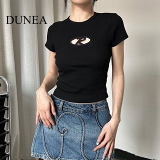 Dunea เสื้อยืดครอป แฟชั่นอเมริกัน สําหรับผู้หญิง