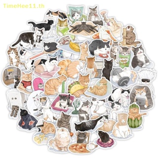 Timehee สติกเกอร์ ลายการ์ตูนแมวน่ารัก สําหรับตกแต่งไดอารี่ กระเป๋าเดินทาง DIY 50 ชิ้น