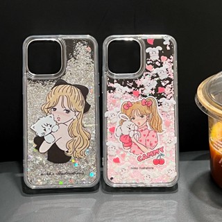 เคสโทรศัพท์มือถือ มีทรายไหล ลายการ์ตูนเด็กผู้หญิงน่ารัก สําหรับ iphoe 14 13 12 11 Pro Max Half Pack XsMax xr X Xs 7 8 Plus